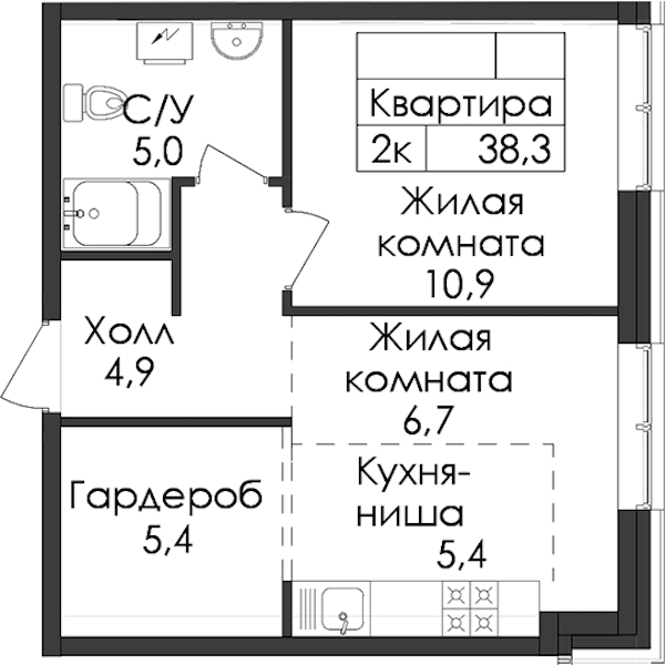 1-комнатная квартира 38.3 м², 1/9 эт., ЖК «Лермонтовский 54»